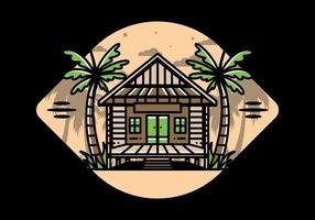 Wood house on the beach illustration badge design vector