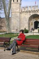 woman visit ancient istambul in turkey photo