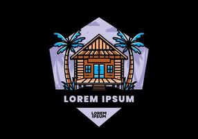 Wood house on the beach illustration badge design vector