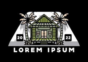 Wood house on the beach illustration badge design vector