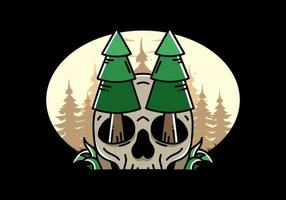 Pine trees stuck in skull illustration design vector