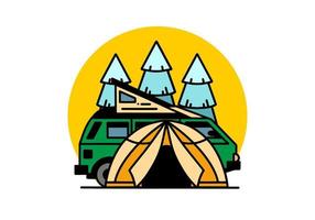 acampar con diseño de ilustración de carpa y automóvil vector