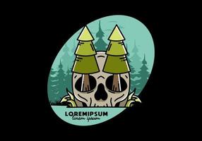 Pine trees stuck in skull illustration design vector