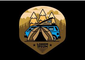 Camping with tent and car illustration design vector