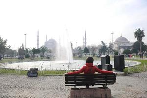 woman visit ancient istambul in turkey photo