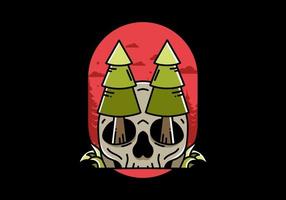 Pine trees stuck in skull illustration design vector