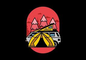 Camping with tent and car illustration design vector