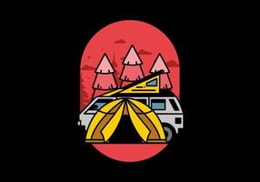 Camping with tent and car illustration design vector