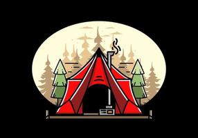 Large glamping tent with heater and chimney illustration design vector