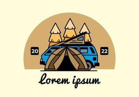 Camping with tent and car illustration design vector