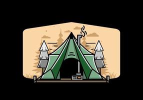 Large glamping tent with heater and chimney illustration design vector