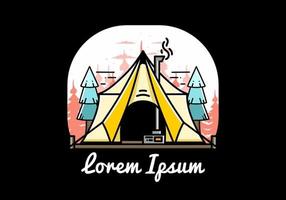 carpa glamping grande con diseño de ilustración de calentador y chimenea vector