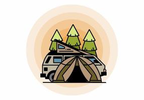 Camping with tent and car illustration design vector