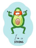 Avocado super hero with muscle vector