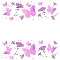 Watercolour butterfly with flowers pink pattern, frame. photo