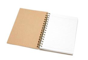 Recycled paper notebook front cover on white background photo