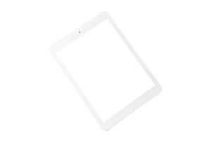 White tablet computer with blank white screen on  white background photo