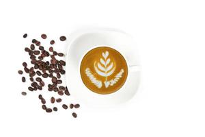 A cup of tulip latte art coffee on white background photo