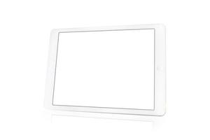 Tablet PC blanco con pantalla en blanco sobre fondo blanco. foto