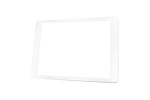 White tablet computer with blank white screen on  white background photo