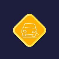 pothole line icon with car on the road, vector