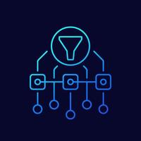 Data filtering line icon with funnel, vector