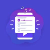 music playlist and smart phone, online streaming app vector