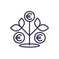 ingresos pasivos y creciente icono de línea de dinero con euro vector