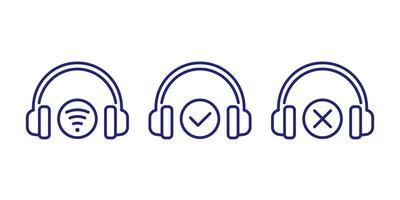 wireless headphones line icons, connection, add and delete vector