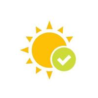 icono de sol y marca de verificación en blanco vector