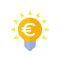 Idea icon with light bulb and euro, vector