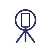 phone on tripod with ring light, vlog recording icon on white vector
