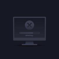 deleting files vector illustration with dark computer screen