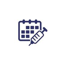 Immunization schedule, vaccine plan icon with calendar and syringe vector