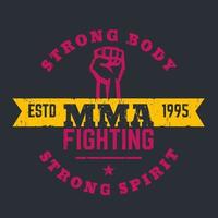 MMA Fighting logo, emblem, t-shirt design, print on dark, vector illustration