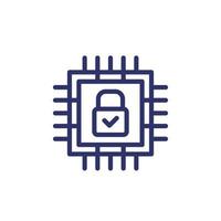 Hardware encryption line icon with chipset vector