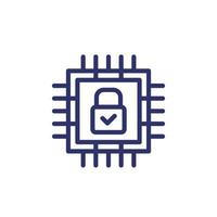 Hardware encryption line icon with chipset vector