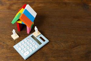 The domino multi color build home on wood table image. photo
