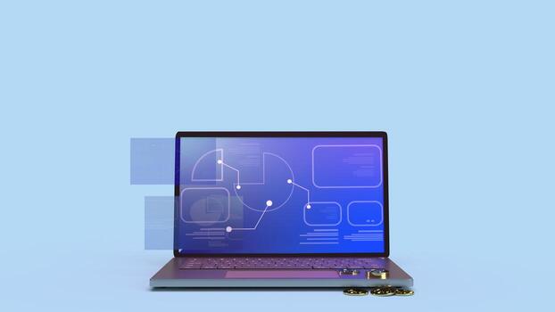 gráfico de cuaderno en pantalla para representación 3d de contenido empresarial. foto