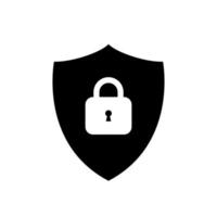 Protection icon vector. Padlock symbol isolated on shield background vector