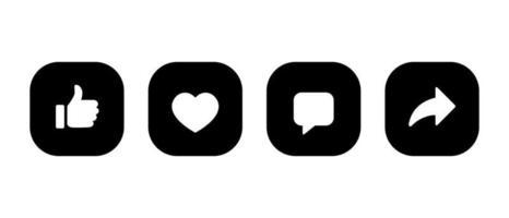 me gusta, amar, comentar y compartir vector icono en botón cuadrado. elementos de redes sociales