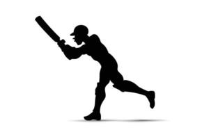 Silhouette of a cricket batsman in playing action on white background. vector