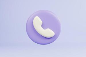 3d minimal call phone and bubble talk on blue background. Talking with service support hotline and call center icon concept.  Purple telephone for contact customer on isolated background. 3d rendering photo