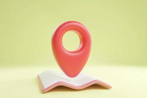 3D location point marker of map or navigation pin icon sign on isolated light yellow background. navigation is red pastel colour with shadow on map direction. 3d GPS pin. 3d rendering photo