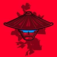 Samurai head cyberpunk logo vector fiction colorful design illustration with red background.