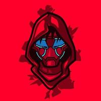 Samurai head cyberpunk logo vector fiction colorful design illustration with red background.