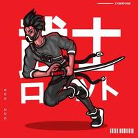 samurai cyberpunk personaje vector ficción colorido diseño ilustración. traduccion samurái robot