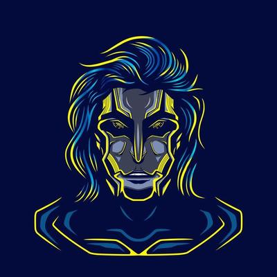 Samurai cyberpunk fiction character vector. Colorful t-shirt design illustration.