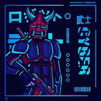 vector de personaje de ficción samurai cyberpunk. ilustración de diseño de camiseta colorida. robot de traducción robot samurai.