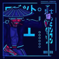 Samurai cyberpunk fiction character vector. Colorful t-shirt design illustration. Translation Robot Samurai Robot. vector